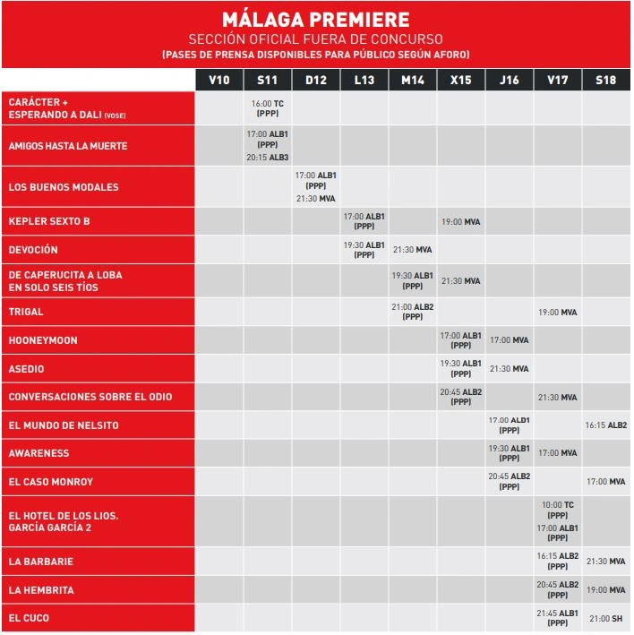 Horarios-Festival-Cine-Málaga-2023-Sección-No-Oficial-Malaga-Premiere