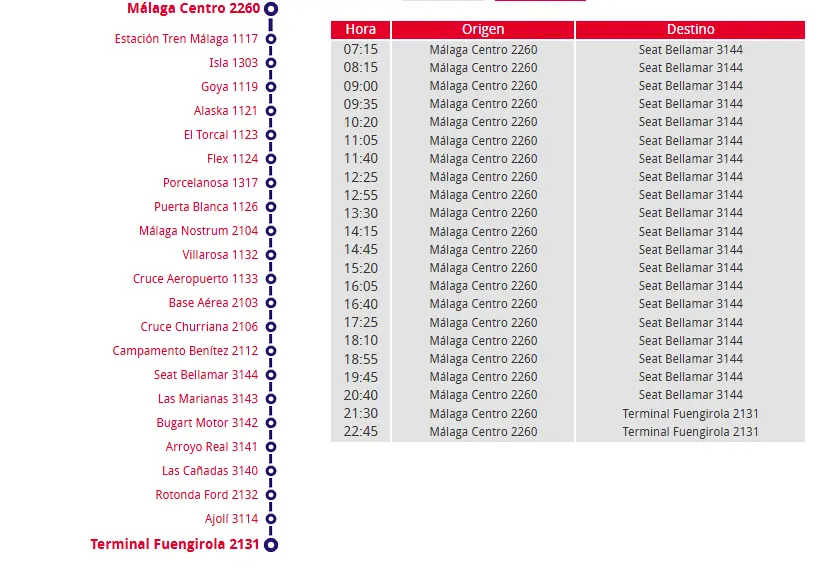 Horarios-Bus-Malaga-Las Lagunas-Fuengirola