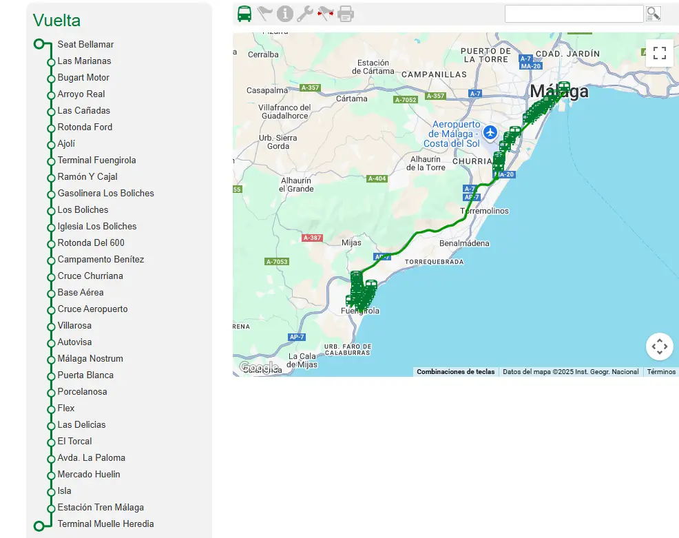 Itinerario-Paradas-Bus-Las Lagunas-Fuengirola-Málaga