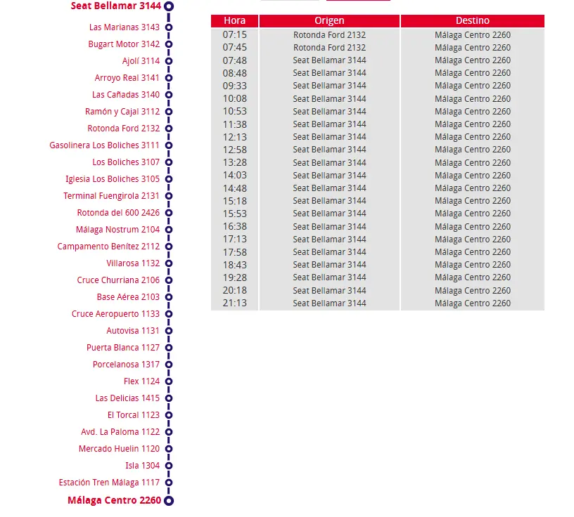 Schedule-Bus-Las Lagunas-Fuengirola-Malaga-weekends